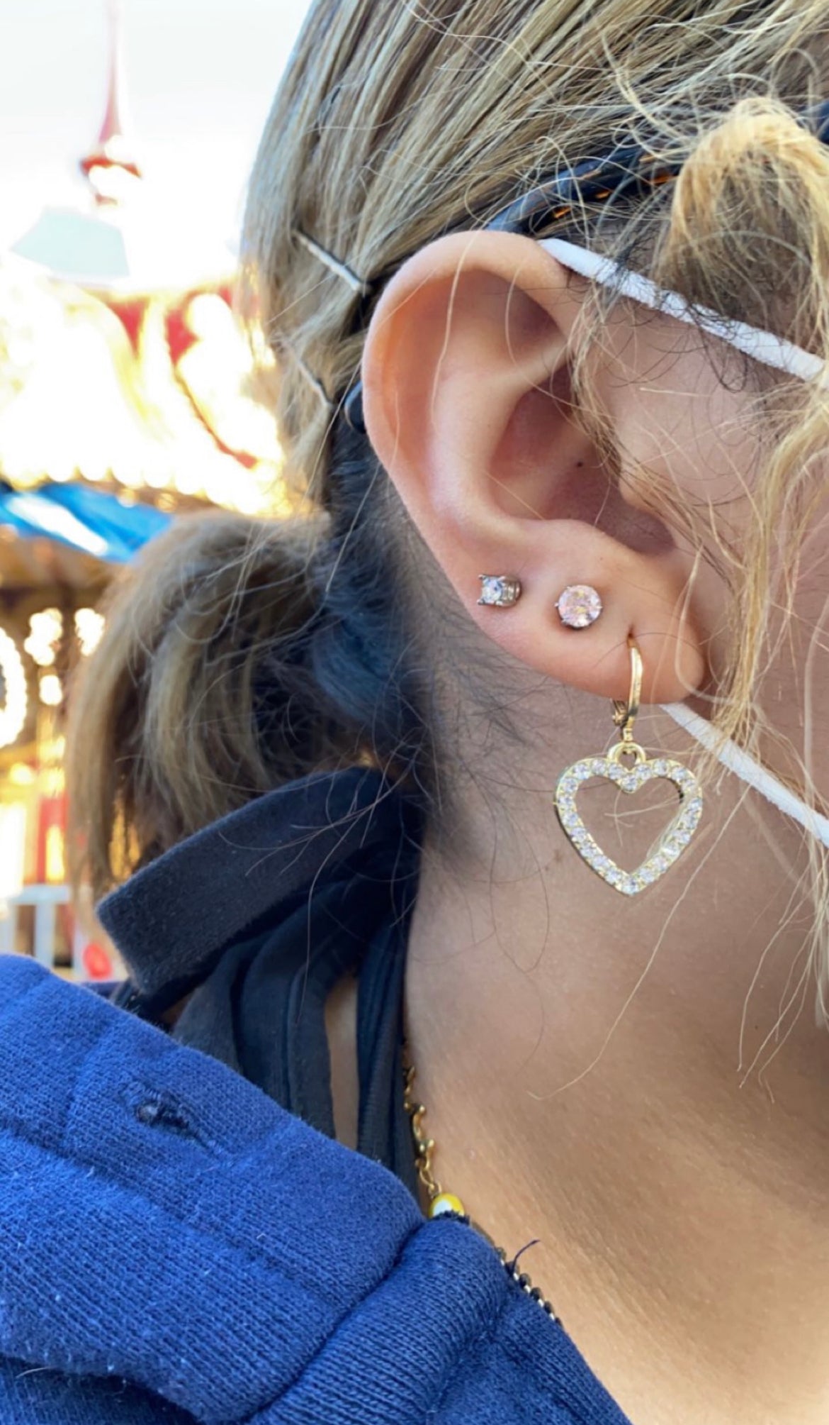 Star, heart, and angel earrings
