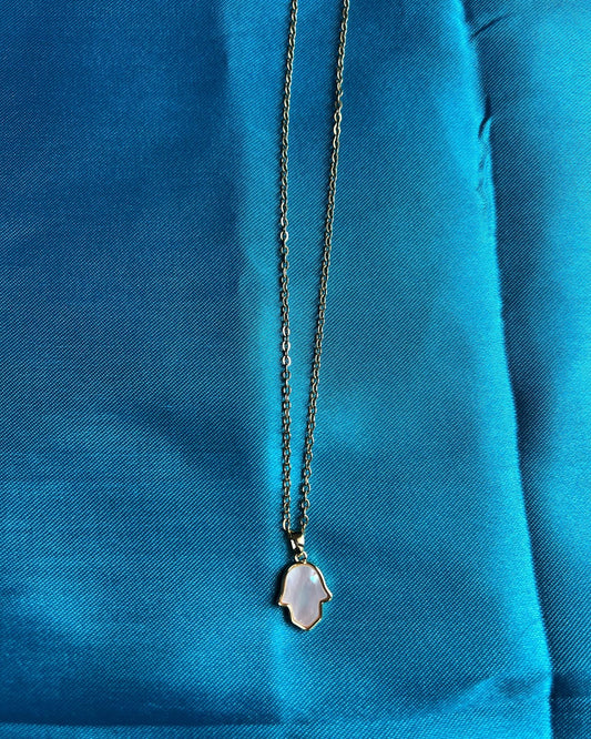 Pearl hamsa hand necklace