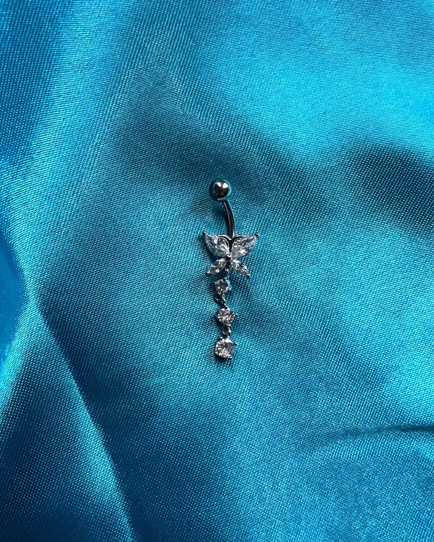 silver butterfly belly ring