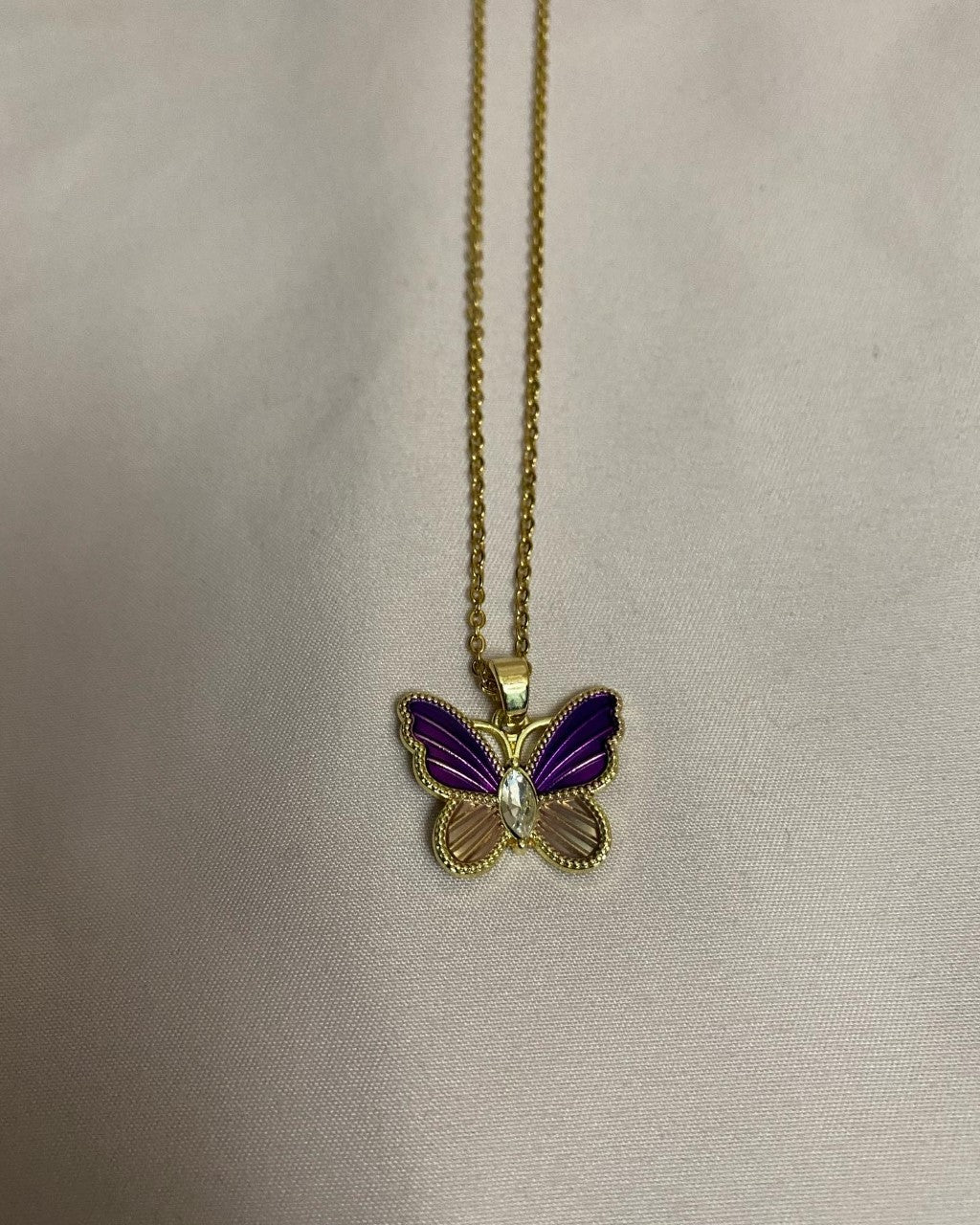 green & purple mariposa necklaces